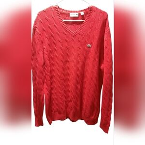 Lacoste Sweater Men's XXL Red Cable Knit Preppy Classic Ecclectic Grandpa Travel